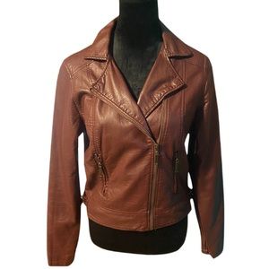 Maroon Brown Jou Jou Faux-Leather Jacket